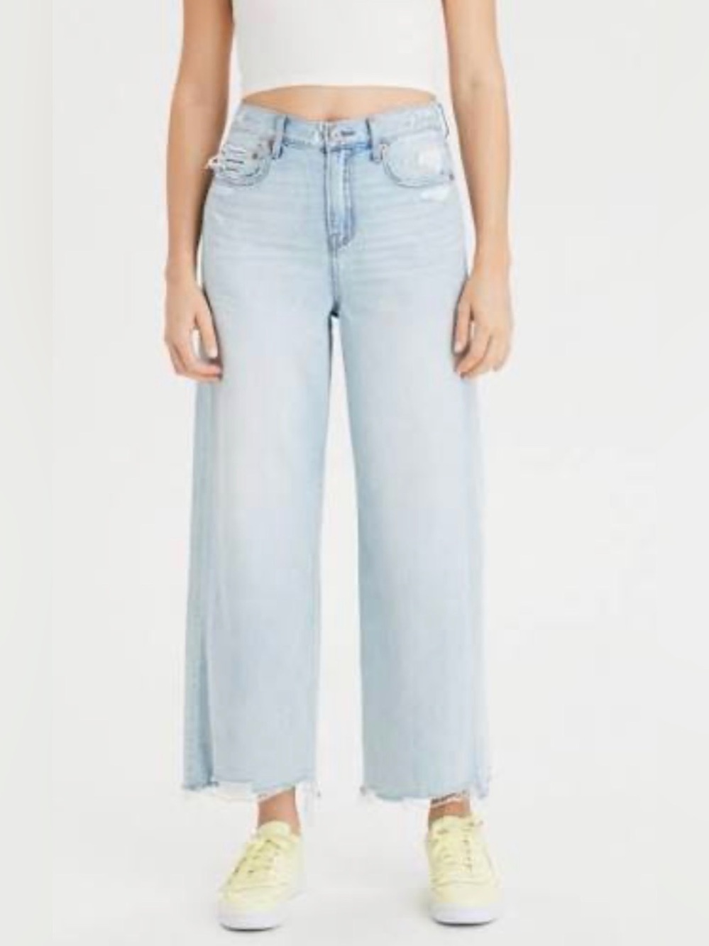 American Eagle Wide Leg Crop Light Blue Denim Short Jeans,  Size 2/S